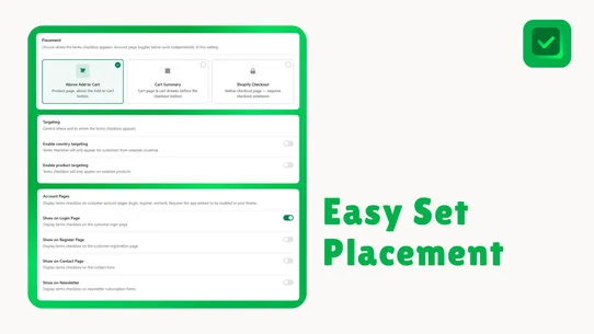 T&amp;C ‑ Terms Checkbox screenshot
