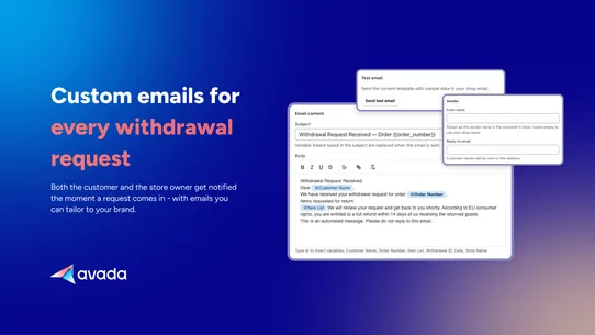 Avada EU Withdrawal Form screenshot