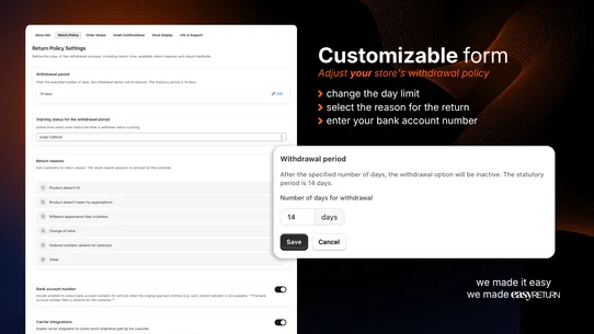Withdrawal Button ‑ EasyReturn screenshot