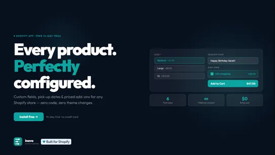 Inovo Product Options, Variant screenshot