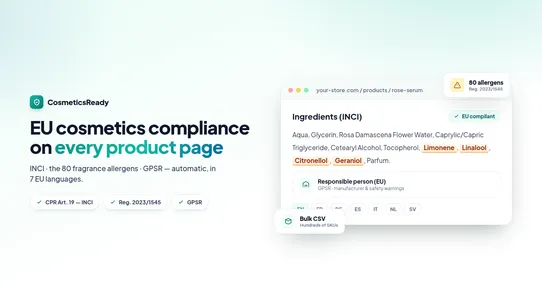 CosmeticsReady: INCI &amp; GPSR screenshot