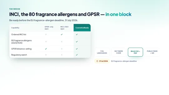 CosmeticsReady: INCI &amp; GPSR screenshot