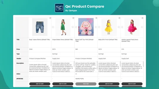 Qe: Product Compare screenshot