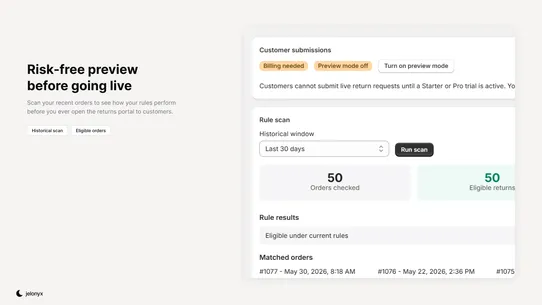 Jelonyx Returns &amp; Exchanges screenshot