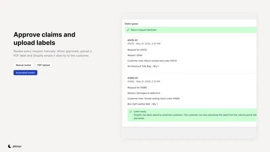 Jelonyx Returns &amp; Exchanges screenshot