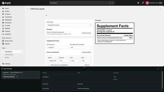 FactsPanel screenshot