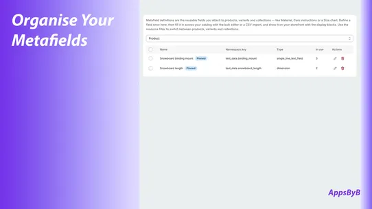 AppsByB: Metafields screenshot