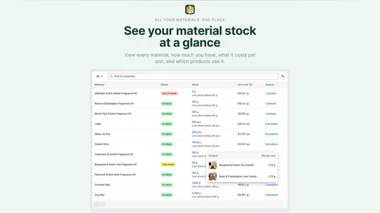 Material Tracking screenshot