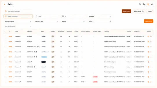 MDM logistics (e‑fulfillment) screenshot