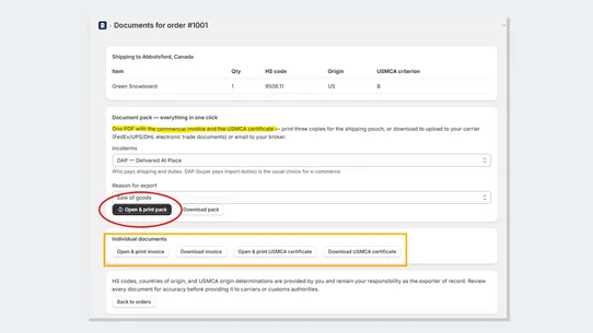Manifest: USMCA &amp; Customs Docs screenshot