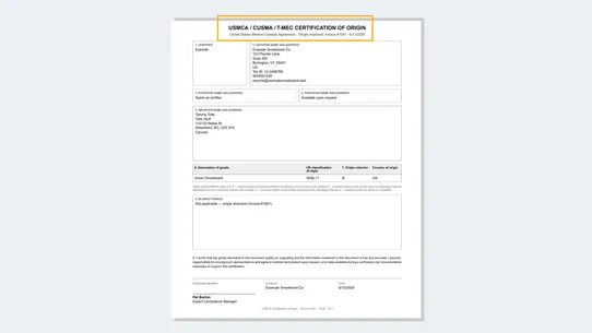 Manifest: USMCA &amp; Customs Docs screenshot