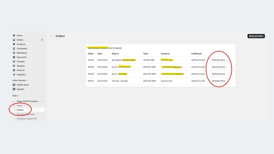 Origo: EU/UK Customs &amp; Invoice screenshot