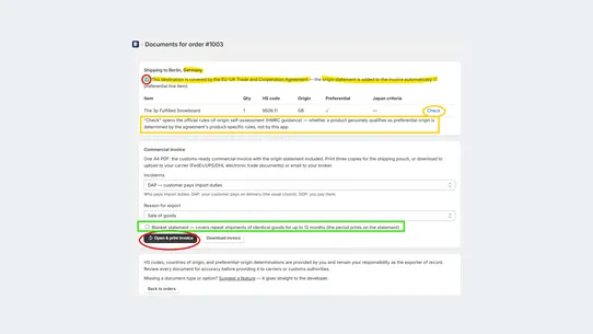 Origo: EU/UK Customs &amp; Invoice screenshot