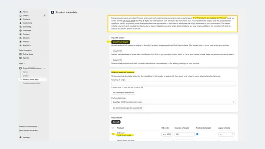 Origo: EU/UK Customs &amp; Invoice screenshot