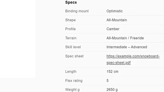 Spec Table screenshot