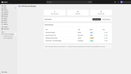 MTO Discount Manager screenshot