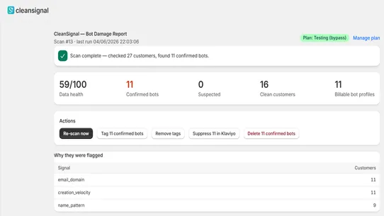 CleanSignal: Fake Bot Cleanup screenshot