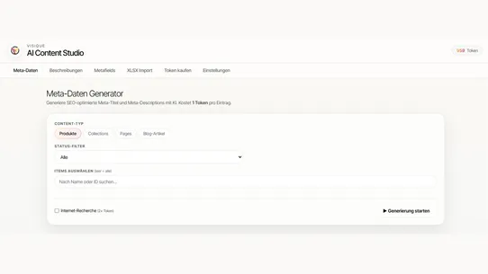 VISIQUE AI Content Studio screenshot