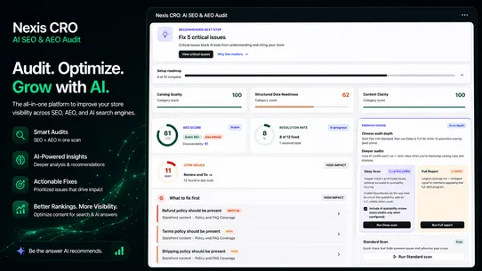 Nexis CRO: AI SEO &amp; AEO Audit screenshot
