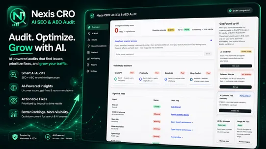 Nexis CRO: AI SEO &amp; AEO Audit screenshot