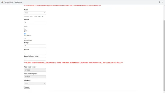 Precious Metals Price Updater screenshot