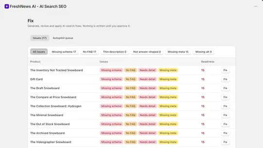 FreshNews AI ‑ AI Search SEO screenshot