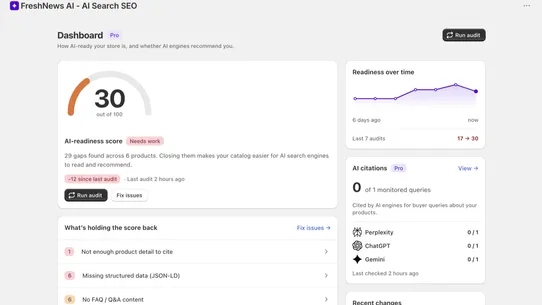 FreshNews AI ‑ AI Search SEO screenshot