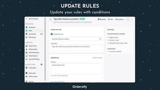 Ordersify: Automation Tags screenshot