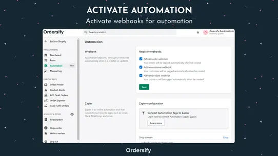 Ordersify: Automation Tags screenshot