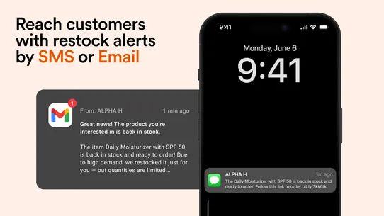 A1: back in stock | sms alerts screenshot