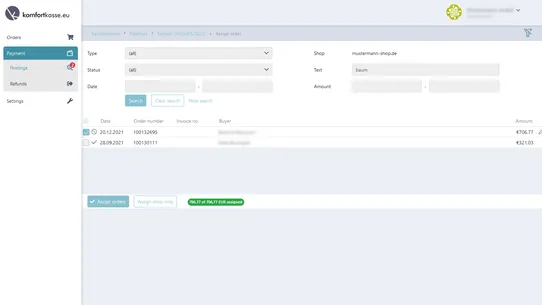 Komfortkasse offline payments screenshot