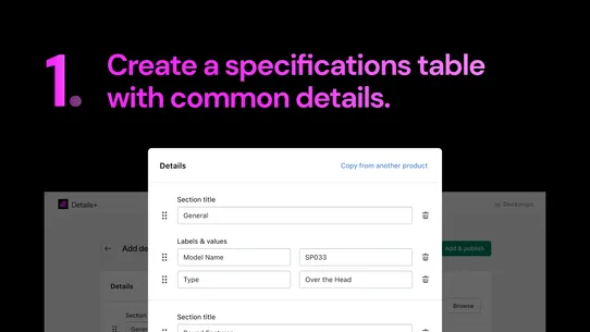 Details+ Specification Tables screenshot