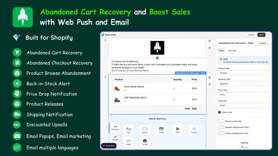 Uppush Abandoned Cart Recovery screenshot