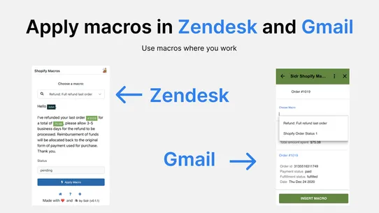 Sidr Zendesk and Gmail Macros screenshot