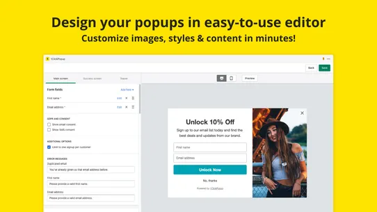 1Click Popups &amp; Email Pop Ups screenshot