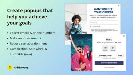 1Click Popups &amp; Email Pop Ups screenshot