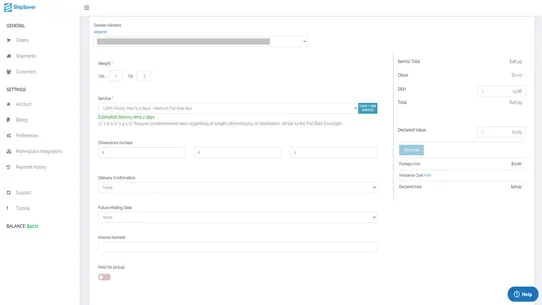 Shipping Labels &amp; Insurance screenshot