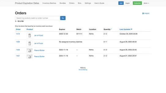 SS: Product Expiration Dates screenshot