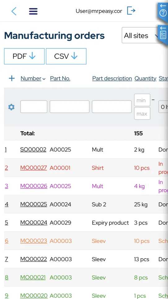 MRPeasy Manufacturing ERP screenshot