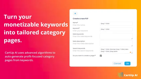 CartUp AI Category Pages screenshot