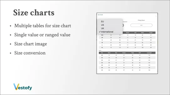 Vestofy Size Chart, Size Guide screenshot