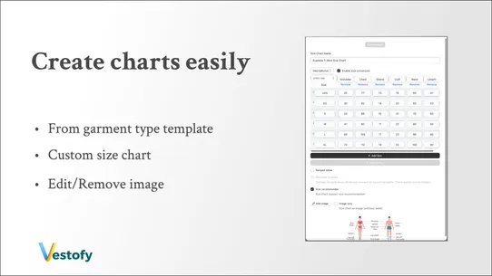 Vestofy Size Chart, Size Guide screenshot