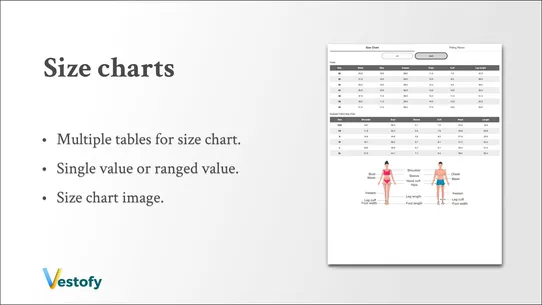 Vestofy Size Chart, Size Guide screenshot