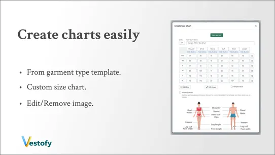 Vestofy Size Chart, Size Guide screenshot