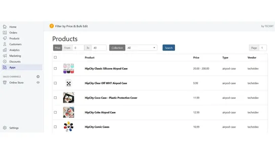 Filter by Price &amp; Bulk Edit screenshot