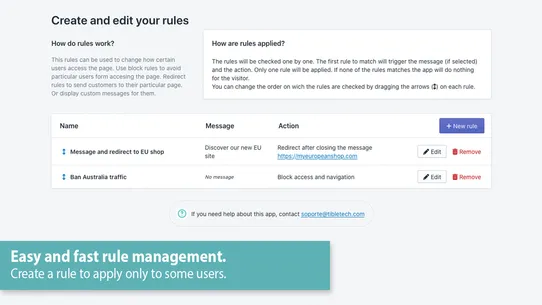 Tible Block and redirect screenshot