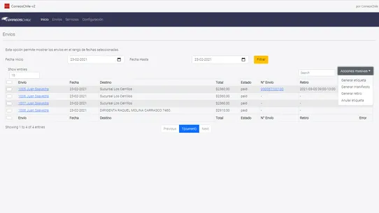 Envíos por CorreosChile screenshot