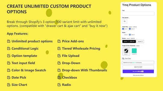 Ymq Product Options &amp; Variants screenshot