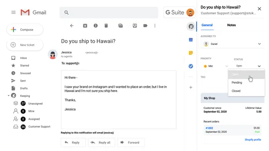 Keeping ‑ Helpdesk for Gmail screenshot