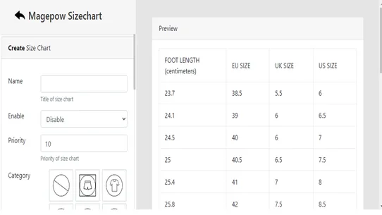 Magepow Size Chart screenshot